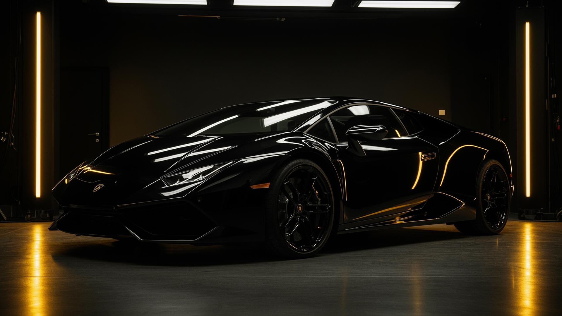 Lamborghini negro en estudio de detailing OUTCLYN